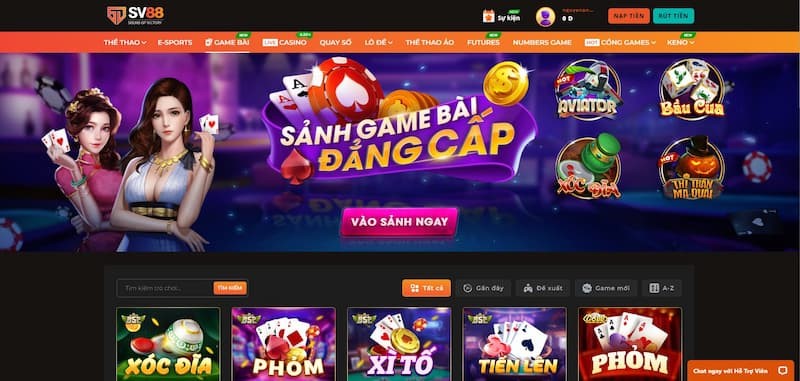 Các thể loại game bài sv88 phổ biến